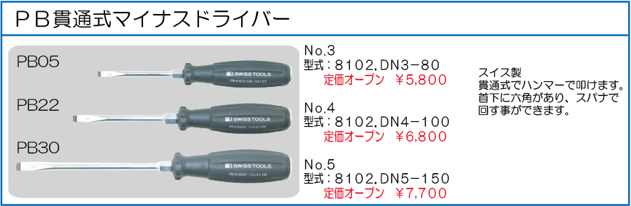 8102.DN3-80 8102.DN4-100 8102.DN5-150 PB貫通式マイナスドライバー